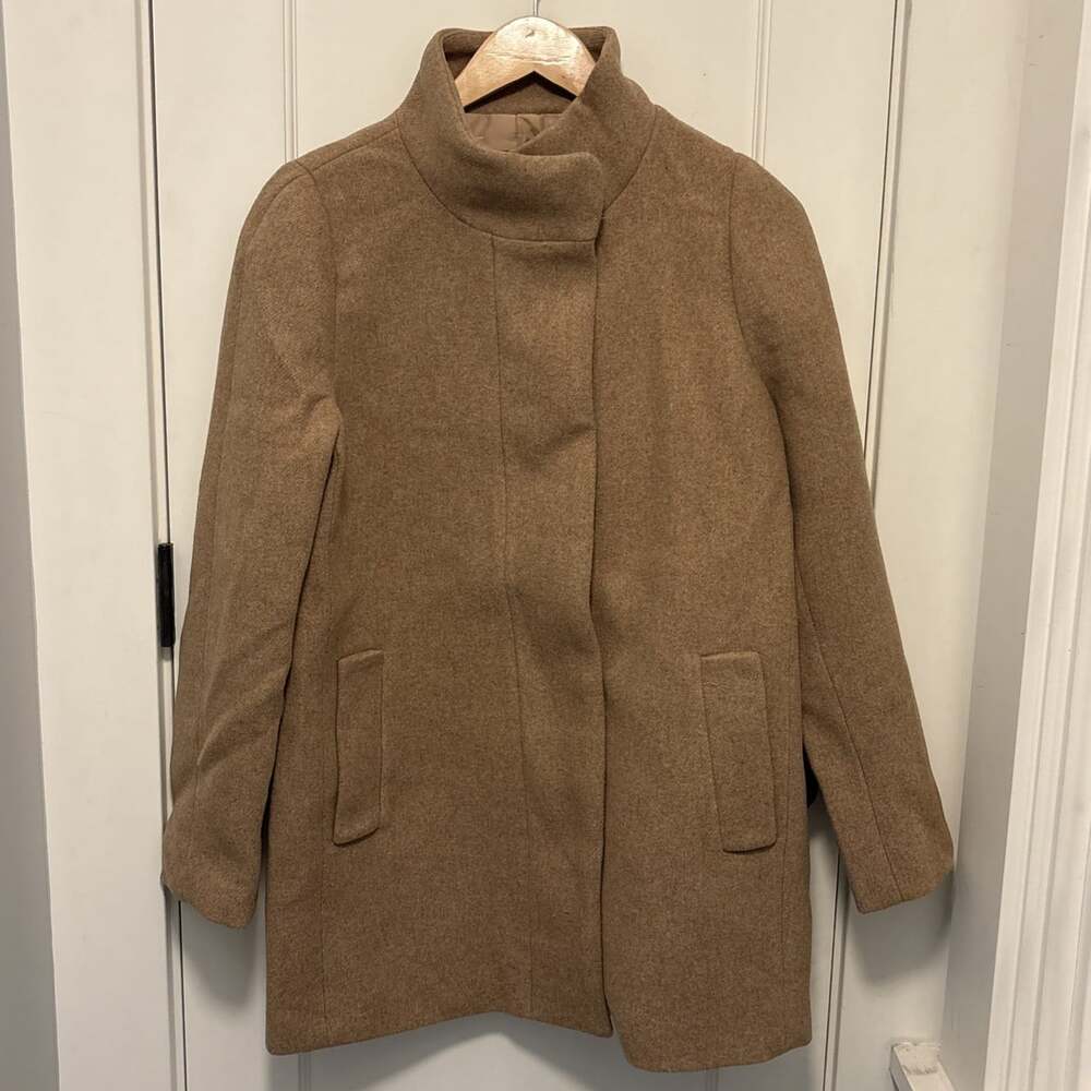 JCrew Mercantile Camel Wool Blend Funnel Neck City Coat Camel Size 8 Women NWT